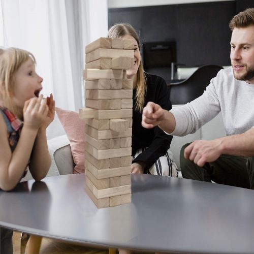  [아마존베스트]EasyGoProducts 54 Piece Large Wood Block Stack & Tumble Tower Toppling Blocks Game Great for Game Nights for Kids, Adults & FamilyStorage Bag