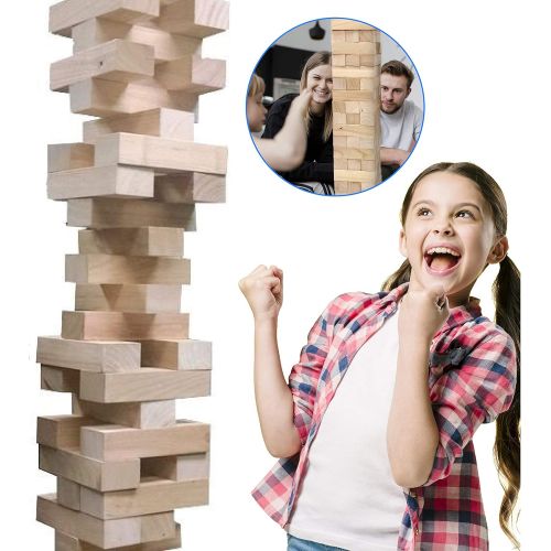  [아마존베스트]EasyGoProducts 54 Piece Large Wood Block Stack & Tumble Tower Toppling Blocks Game Great for Game Nights for Kids, Adults & FamilyStorage Bag