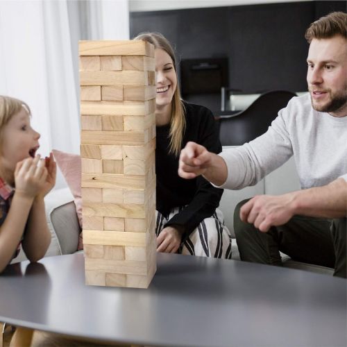  [아마존베스트]EasyGoProducts 54Piece Large Wood Block Stack & Tumble Tower Toppling Blocks Game Great for Game Nights for Kids, Adults & Family Storage Bag