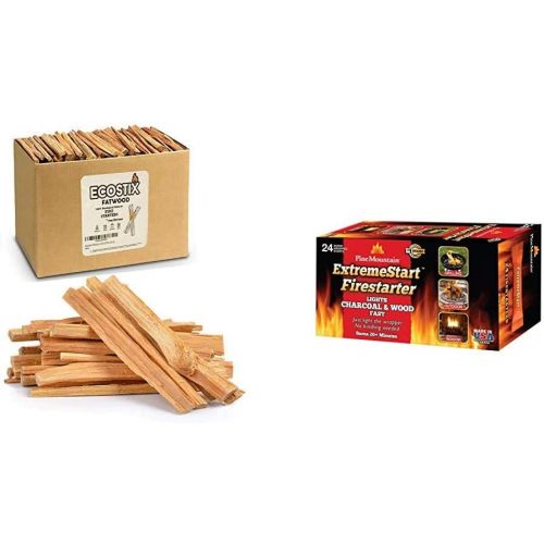  EasyGoProducts Approx. 300 Eco Stix Fatwood Fire Starter Kindling Firewood Sticks Wood Stoves, 25 lbs & Pine Mountain ExtremeStart Wrapped Fire Starters, 24 Starts Firestarter Wood