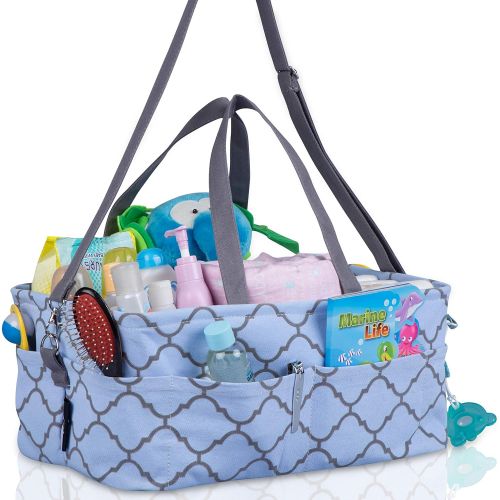  [아마존베스트]EasyGorilla Portable Baby Diaper Caddy Organizer - 16 Pockets - Removable Shoulder Strap - 5 Dividers - Large Changing Station Table Basket for Nursery Crib and Car Storage - Neutr