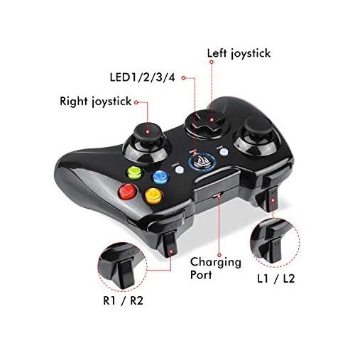  [아마존베스트]EasySMX 2.4G Wireless Controller for PS3, PC Gamepads with Vibration Fire Button Range up to 10m Support PC (Black)