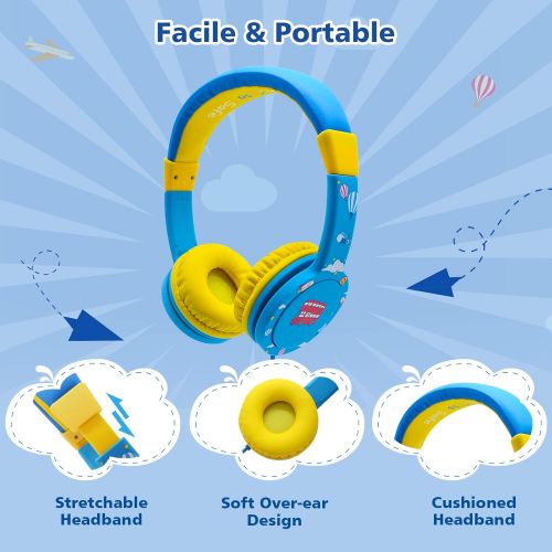  [아마존베스트]EasySMX Childrens Headphones, Light Headphones with Noise Limitation, Adjustable Headset for iPod iPad iPhone (3.5 mm) Mobile Phone Tablet PC MP3 MP4