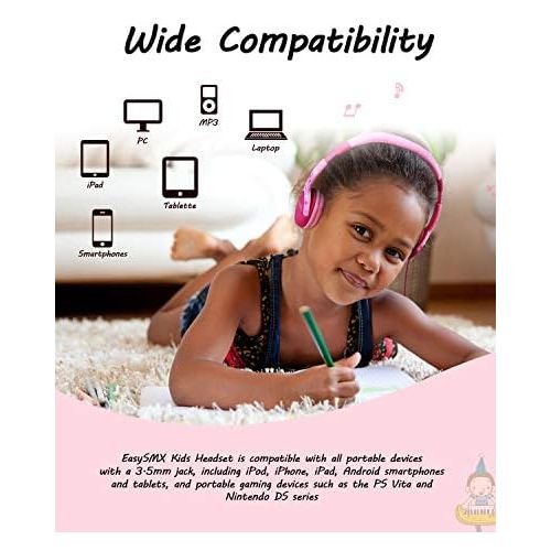  [아마존베스트]EasySMX Childrens Headphones, Light Headphones with Noise Limitation, Adjustable Headset for iPod iPad iPhone (3.5 mm) Mobile Phone Tablet PC MP3 MP4