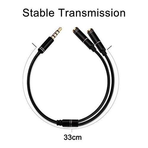  [아마존베스트]EasyULT Headset Splitter Microphone Adapter, Headphone Adapter Splitter, Audio Y Splitter Cable 3.5 mm Male to 2 x 3.5 mm Female Headset Stereo Audio Jack for Smartphones, Laptops