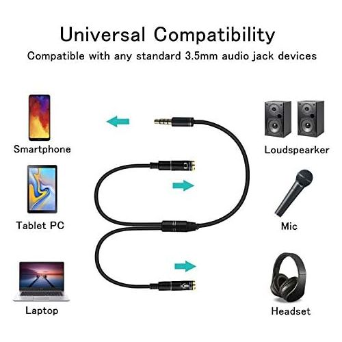  [아마존베스트]EasyULT Headset Splitter Microphone Adapter, Headphone Adapter Splitter, Audio Y Splitter Cable 3.5 mm Male to 2 x 3.5 mm Female Headset Stereo Audio Jack for Smartphones, Laptops