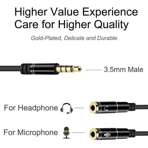  [아마존베스트]EasyULT Headset Splitter Microphone Adapter, Headphone Adapter Splitter, Audio Y Splitter Cable 3.5 mm Male to 2 x 3.5 mm Female Headset Stereo Audio Jack for Smartphones, Laptops