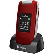 [아마존베스트]Easyfone Prime A1 3G Unlocked Senior Flip Cell Phone, Big Button Hearing Aids Compatible Easy-to-Use Basic Cell Phone with Charging Dock(Red)