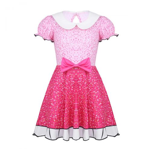  Easyforever easyforever Kids Girls Carnival Christmas Party Short Puff Sleeves Bowknot Digital Printed Princess Dress