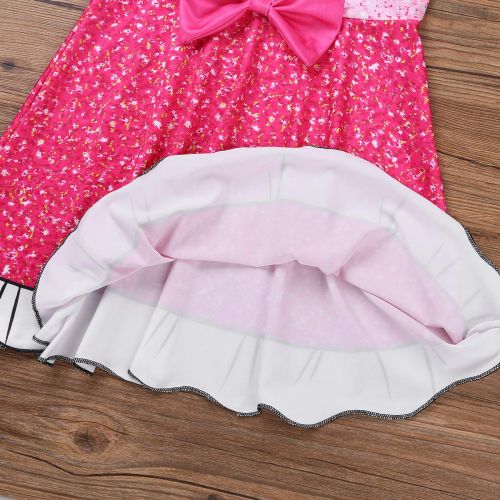  Easyforever easyforever Kids Girls Carnival Christmas Party Short Puff Sleeves Bowknot Digital Printed Princess Dress