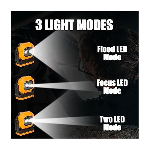  LED Rechargeable Work Light, 1500LM Portable COB Magnetic Lights with 3 Modes & 360°Rotatable, IPX4 Waterproof Worklight for Car Repairing, Job Site Lighting, Emergency (2 PCS)