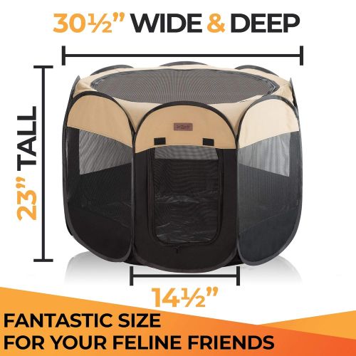  Easyology Pet Playpen for Indoor Cats and Small Dogs - 23” Tall x 30” Wide - Claw-Proof Mesh, Thick Zippered Foldable Pet Playpen - Travel Cat Kennel/Cat Crate with 10 Second Setup