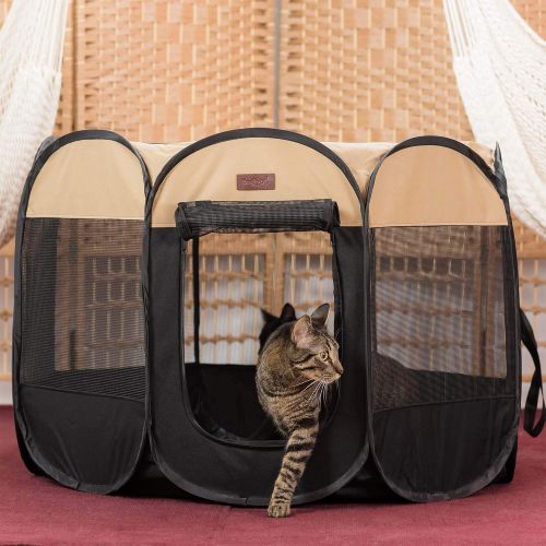  Easyology Pet Playpen for Indoor Cats and Small Dogs - 23” Tall x 30” Wide - Claw-Proof Mesh, Thick Zippered Foldable Pet Playpen - Travel Cat Kennel/Cat Crate with 10 Second Setup