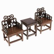 EatingBiting 1:6 Dollhouse Miniature Handcraft Furniture Retro Wood Square Table Armchairs 3 Pieces Dollhouse Furniture Miniatures - 1:6 Scale 3pcs Rosewood Table and Chairs Set,To