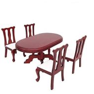 EatingBiting 1:12 Dollhouse Miniature Furniture Red Wooden Dining Table Chairs 5pcs Set 1 Table and 4 Chair Wooden Creative Handcraft Gift for Boys Girls Perfect for Interior Model