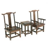 EatingBiting 1:6 Dollhouse Miniature Handcraft Furniture Retro Wood End Table Armchairs 3Pc Home Mini Furniture Model Display Decor Great handcrafts Collections