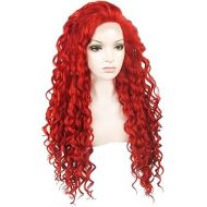 Ebingoo Red Lace Front Wig Red Curly Wig Red Long Curly Free Part Synthetic Wig Burgundy Lace Front Wig Red Wig for Women Party Halloween Drag Queen