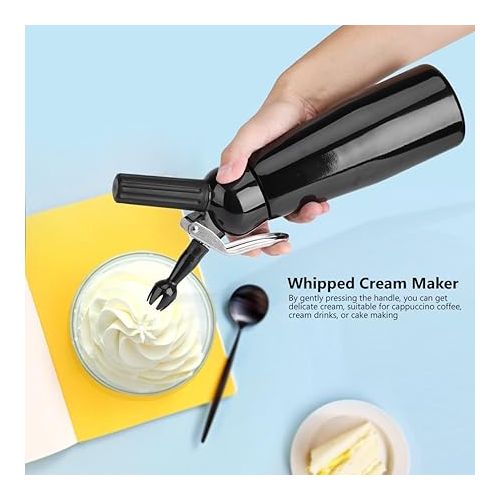  Cream Dispenser Whipped Cream Foamer with 3 Nozzles and a Cleaning Brush, Electric Cream Whipper for Delicious Homemade Cream, Desserts, etc (500ml/17oz)