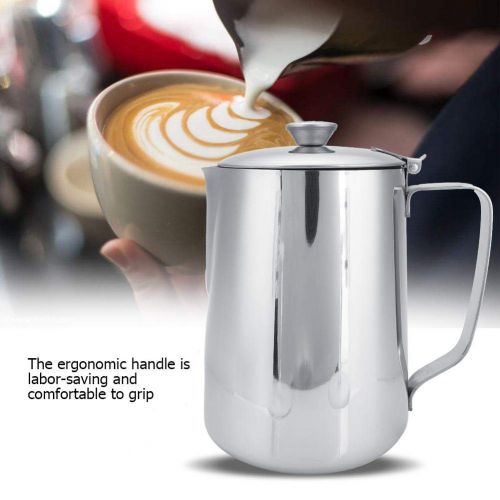  Eboxer Edelstahl Kaffeetasse Becher Milch Aufschaumen Kanne mit Deckel fuer Latte Coffee Art. fuer Cafe,Restaurant,Haus usw.(600ml)