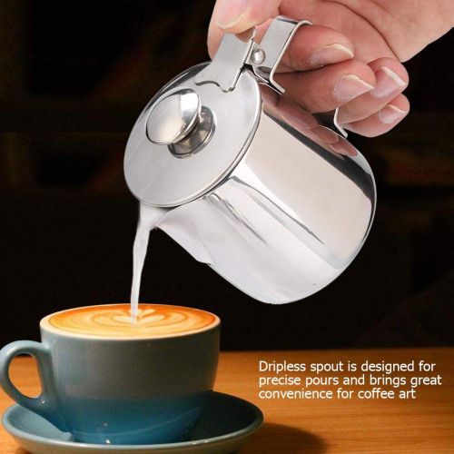  Eboxer Edelstahl Kaffeetasse Becher Milch Aufschaumen Kanne mit Deckel fuer Latte Coffee Art. fuer Cafe,Restaurant,Haus usw.(250ml)