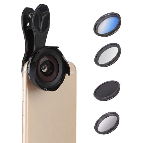  Eboxer Professional HD Phone Lens Kit- Clip on Mobile Camera Lens Kits with 0.6 x Wide Angle +10 x Macro + CPL Polarizer, ND Filter,Gradient Gray, Gradient Blue for iPhone HuaweiSamsung