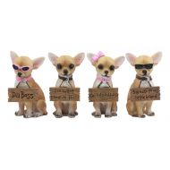 Gifts & Decor Set of 4 Adorable Tea Cup Chihuahua Dog Holding Humorous Signs Small Figurines 4.25Tall