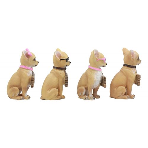  Gifts & Decor Set of 4 Adorable Tea Cup Chihuahua Dog Holding Humorous Signs Small Figurines 4.25Tall