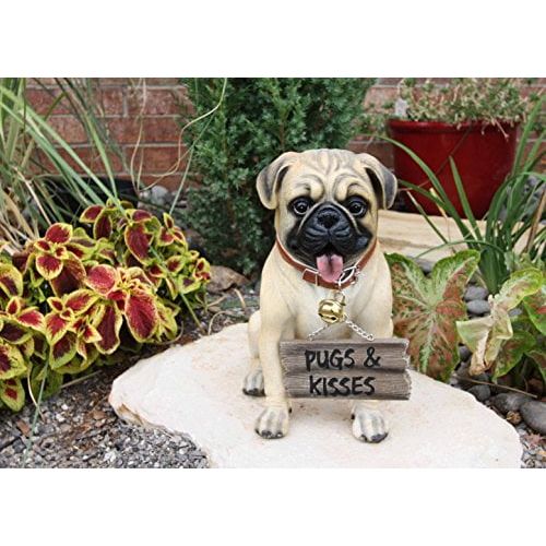  Gifts & Decor Large Adorable Pug Dog Garden Greeter Statue With Jingle Collar 11.25 Tall