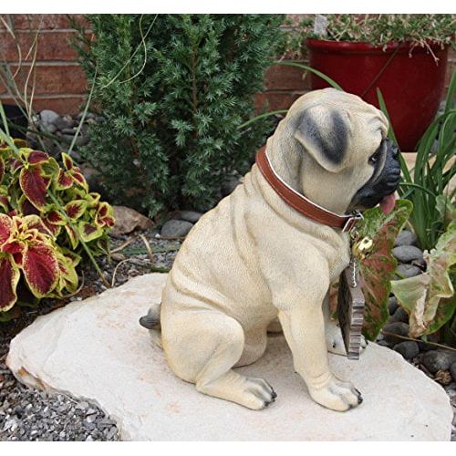  Gifts & Decor Large Adorable Pug Dog Garden Greeter Statue With Jingle Collar 11.25 Tall