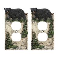 Ebros Gift Ebros Set of 2 Novelty Woodland Rustic Pine Trees Forest Roaming Black Bear Wall Light Cover Plate Hand Painted Sculpted Resin Home Decor Accessory 2 Piece Pack (Double Outlet)