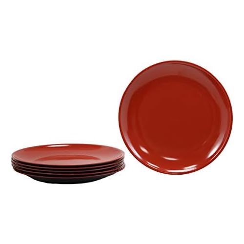  Ebros Gift Ebros Contemporary Round 11.5 Diameter Red And Black Large Melamine Dinner Plate For Main Course Meals Pack Of 6 Set Kitchen Dining Asian Japanese Chinese Cuisine Restaurant Supply