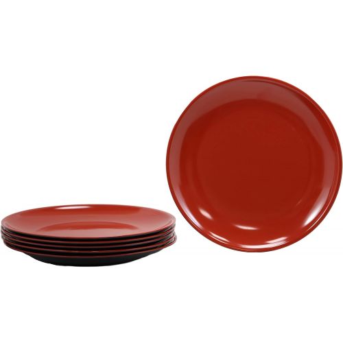  Ebros Gift Ebros Contemporary Round 11.5 Diameter Red And Black Large Melamine Dinner Plate For Main Course Meals Pack Of 6 Set Kitchen Dining Asian Japanese Chinese Cuisine Restaurant Supply