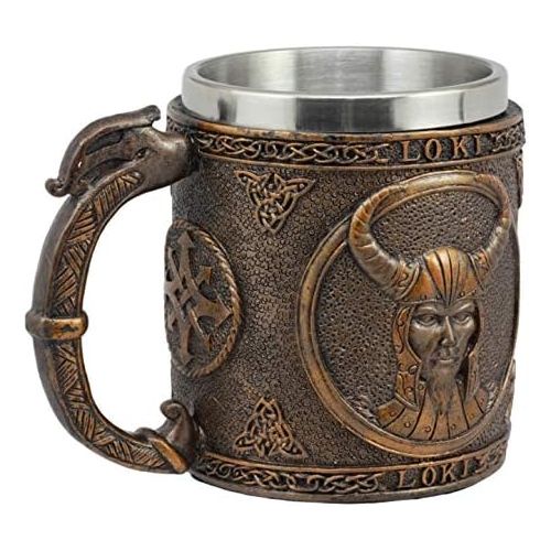  [아마존베스트]Ebros Gift Norse Mythology Viking Trickster God Loki Coffee Mug 13oz Resin Drink Cup Tankard Beer Stein With Stainless Steel Liner For Kitchen Home Decor Medieval Renaissance Party