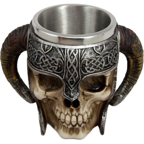  [아마존베스트]Ebros Gift Viking Ram Horned Pit Lord Warrior Skull With Battle Helmet Beer Stein Tankard Coffee Cup Mug 13oz Norse Mythology Folklore Odin Thor Loki Ragnarok Poetic Edda Decor