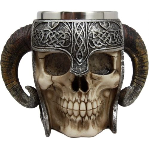  [아마존베스트]Ebros Gift Viking Ram Horned Pit Lord Warrior Skull With Battle Helmet Beer Stein Tankard Coffee Cup Mug 13oz Norse Mythology Folklore Odin Thor Loki Ragnarok Poetic Edda Decor