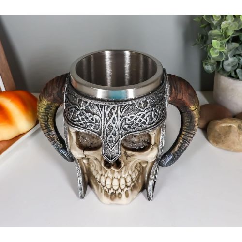  [아마존베스트]Ebros Gift Viking Ram Horned Pit Lord Warrior Skull With Battle Helmet Beer Stein Tankard Coffee Cup Mug 13oz Norse Mythology Folklore Odin Thor Loki Ragnarok Poetic Edda Decor