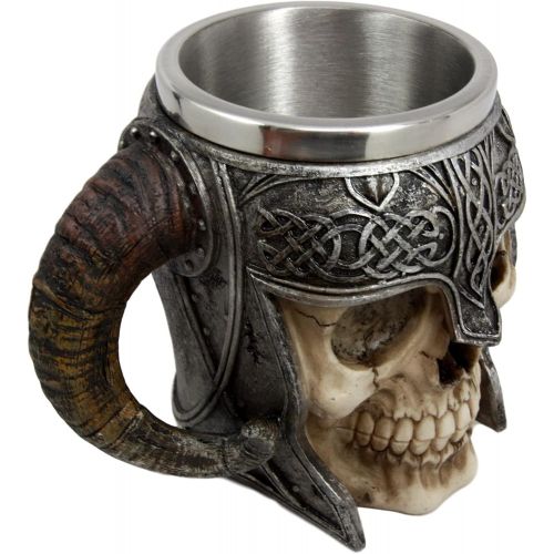  [아마존베스트]Ebros Gift Viking Ram Horned Pit Lord Warrior Skull With Battle Helmet Beer Stein Tankard Coffee Cup Mug 13oz Norse Mythology Folklore Odin Thor Loki Ragnarok Poetic Edda Decor