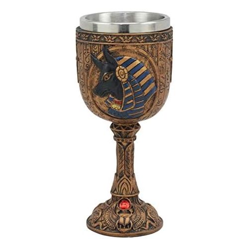  [아마존베스트]Ebros Gift Ebros Ancient Egyptian Wine Goblet In Golden Hieroglyphic Design With Gods Of Egypt Face 6oz 7Tall (Anubis)