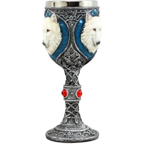  [아마존베스트]Ebros Gift EbrosGhost White Albino Snow Wolf Wine Goblet 7oz Direwolf Celtic Wine Chalice Goblet Cup