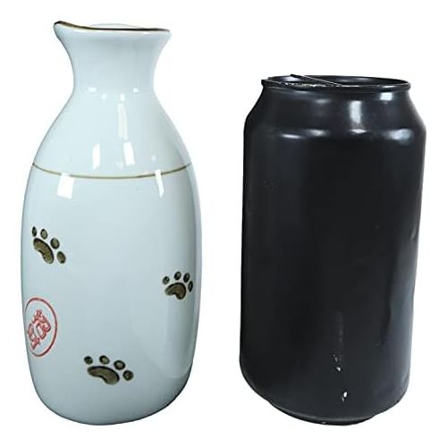  [아마존베스트]Ebros Gift Japanese Maneki Neko Lucky Charm Cat Glazed Ceramic White Sake Set Flask With Four Cups Great Asian Living Home Decor and Gift For Housewarming Special Friendship Eastern Decorativ