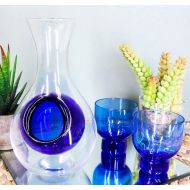 [아마존베스트]Ebros Gift Ebros Japanese Blue Infused Glass Sake Set Consisting Of Cold Sake Flask With Ice Pouch And 2 Blue Infused Glass Cups