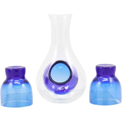  [아마존베스트]Ebros Gift Ebros Japanese Blue Infused Glass Sake Set Consisting Of Cold Sake Flask With Ice Pouch And 2 Blue Infused Glass Cups