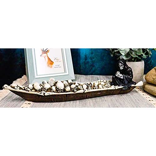  인센스스틱 Ebros Gift Ebros Grim Reaper Fishing On Boat of Skulls Incense Burner Statue 11.5 Long Charon On River Styx Figurine