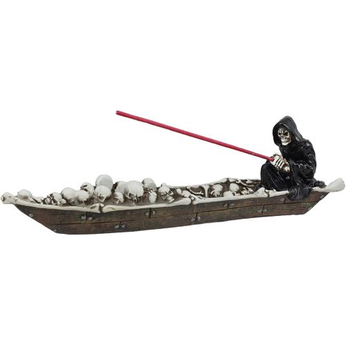  인센스스틱 Ebros Gift Ebros Grim Reaper Fishing On Boat of Skulls Incense Burner Statue 11.5 Long Charon On River Styx Figurine