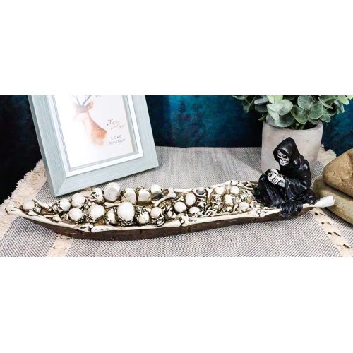  인센스스틱 Ebros Gift Ebros Grim Reaper Fishing On Boat of Skulls Incense Burner Statue 11.5 Long Charon On River Styx Figurine