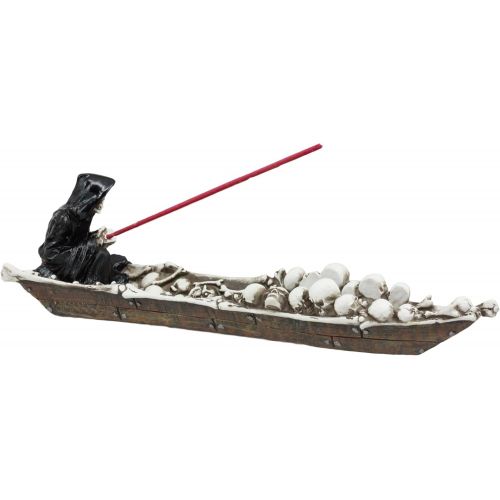  인센스스틱 Ebros Gift Ebros Grim Reaper Fishing On Boat of Skulls Incense Burner Statue 11.5 Long Charon On River Styx Figurine