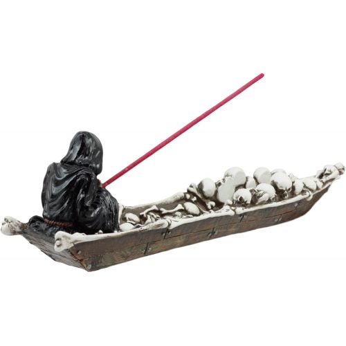  인센스스틱 Ebros Gift Ebros Grim Reaper Fishing On Boat of Skulls Incense Burner Statue 11.5 Long Charon On River Styx Figurine