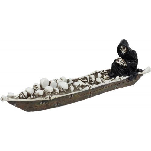  인센스스틱 Ebros Gift Ebros Grim Reaper Fishing On Boat of Skulls Incense Burner Statue 11.5 Long Charon On River Styx Figurine