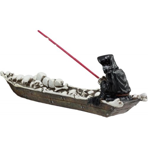  인센스스틱 Ebros Gift Ebros Grim Reaper Fishing On Boat of Skulls Incense Burner Statue 11.5 Long Charon On River Styx Figurine