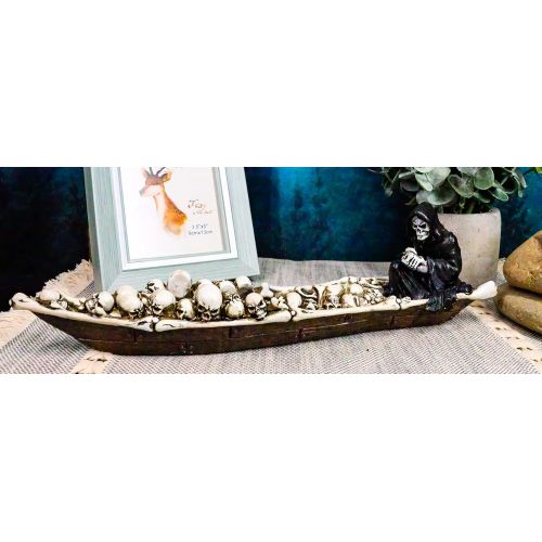  인센스스틱 Ebros Gift Ebros Grim Reaper Fishing On Boat of Skulls Incense Burner Statue 11.5 Long Charon On River Styx Figurine